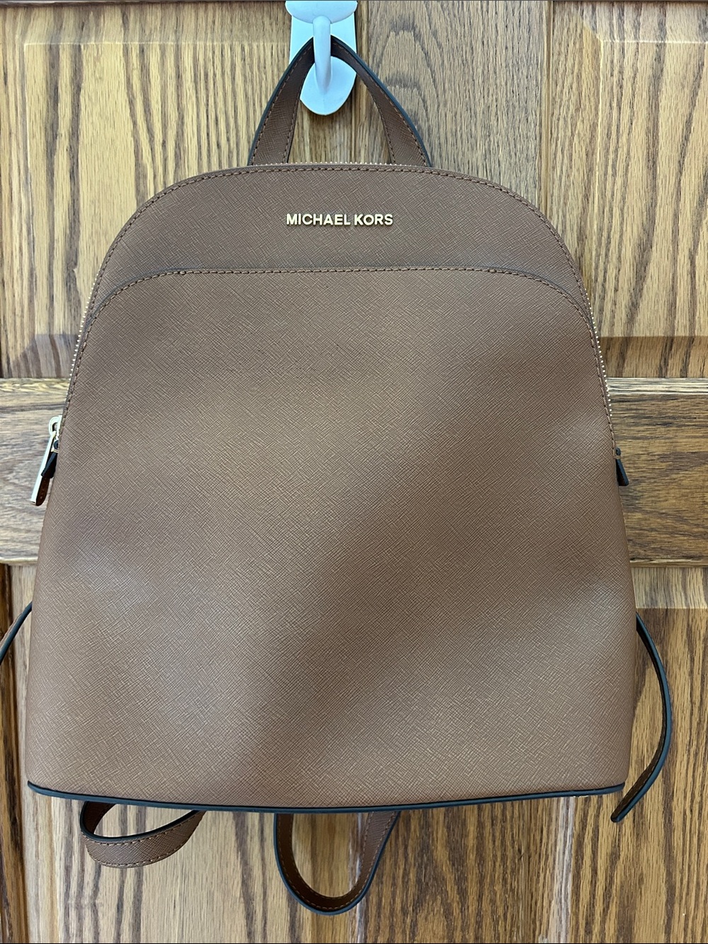 NWOT Michael Kors Brown Saffiano Backpack with Gold Logo